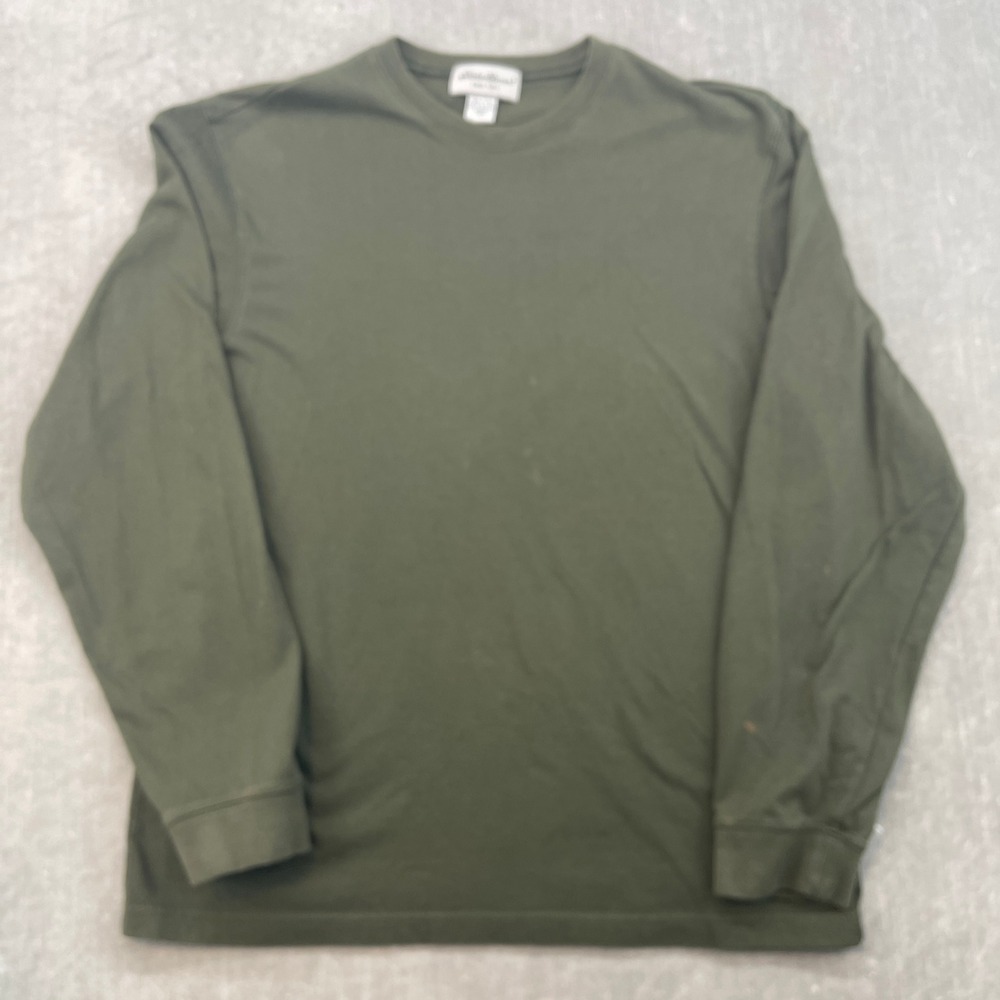 Eddie Bauer Mens Medium Green T-Shirt Long Sleeve Cotton Crewneck Basic